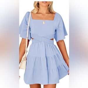 Shy Velvet Blue Smocked Dress